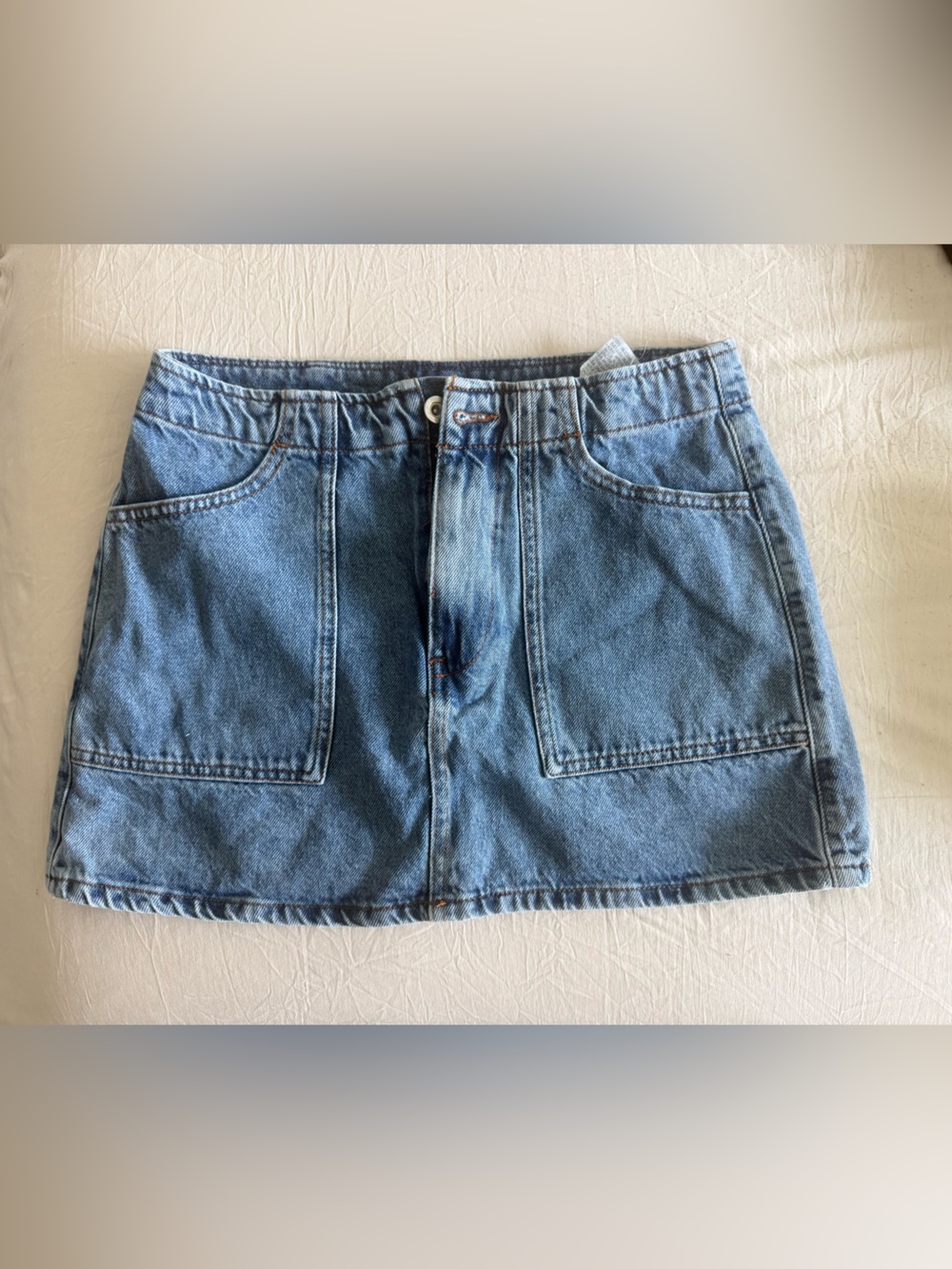 Zara Light Blue Denim Mini Skirt with Front Pockets